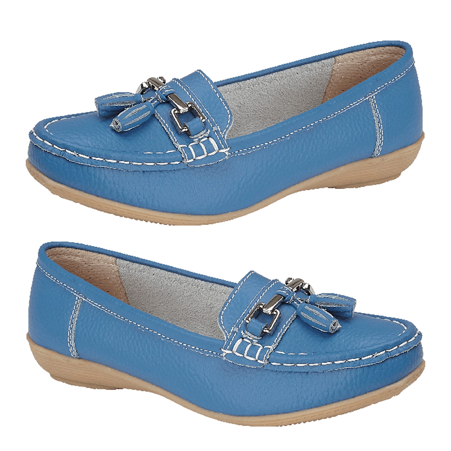 Jo & Joe Nautical Womens Slip on Casual Leather Loafer with Tassle (Size 6) - Blue