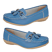 Womens Slip on Casual Leather Loafer with Tassle (Size 6) - Blue