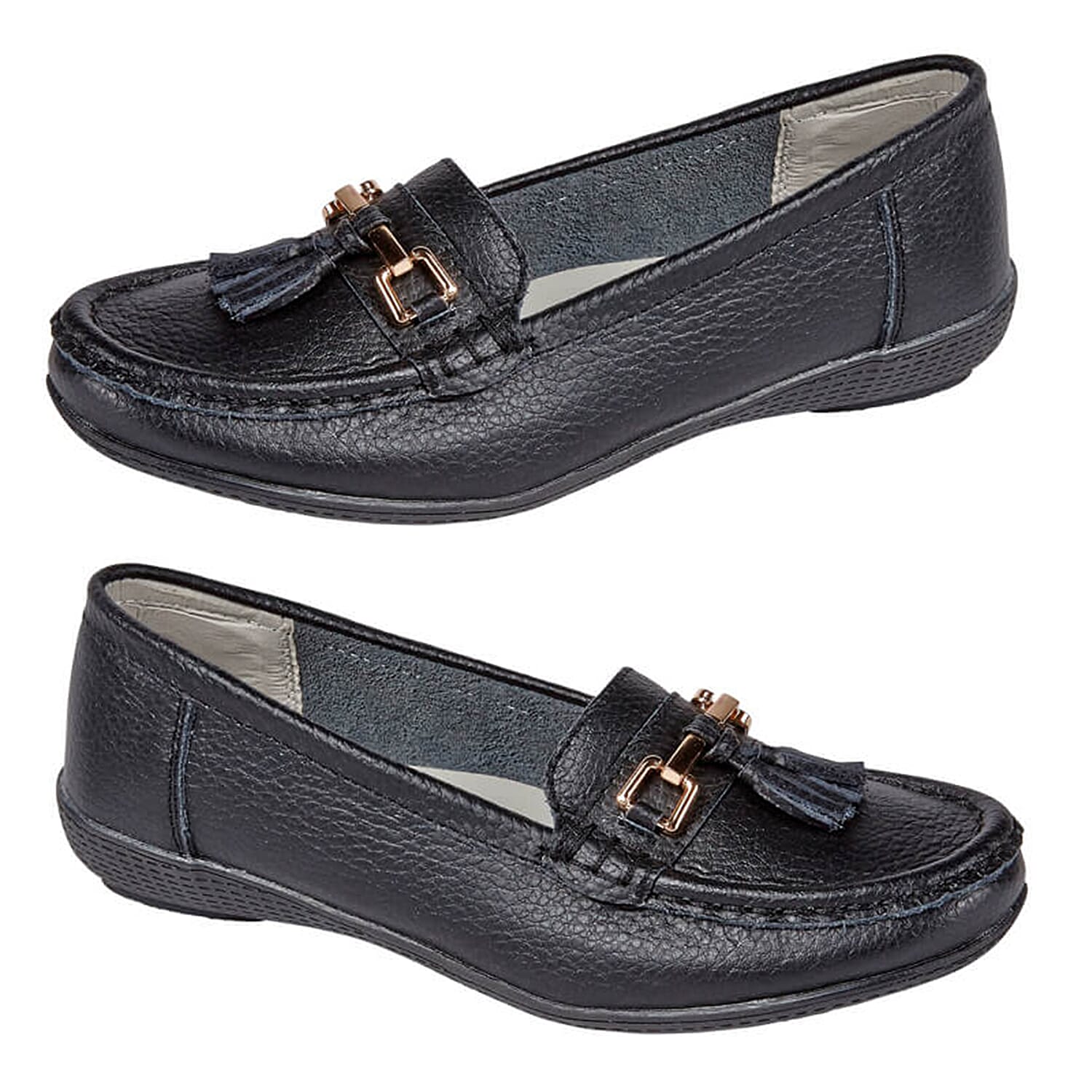 Jo & Joe Nautical Womens Slip on Casual Leather Loafer with Tassle (Size 7) - Black