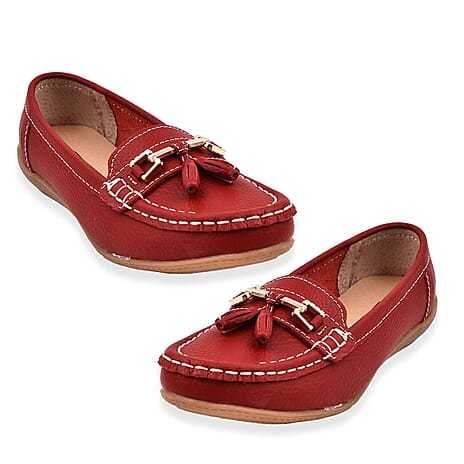 Jo & Joe Nautical Womens Slip on Casual Leather Loafer with Tassel(Size 7) - Dark Red