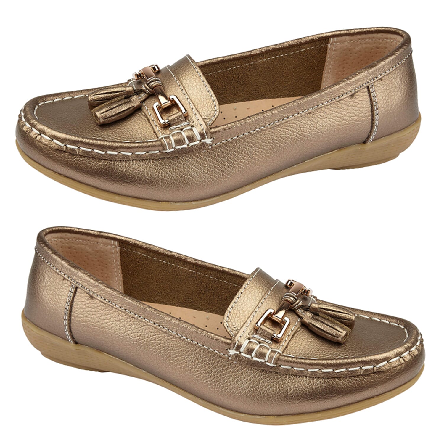 Womens-Slip-on-Casual-Leather-Loafer-with-Tassle-Size-8-Bronze