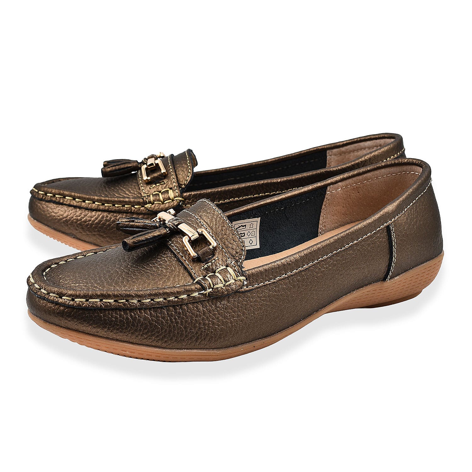 Womens-Slip-on-Casual-Leather-Loafer-with-Tassle-Size-8-Bronze