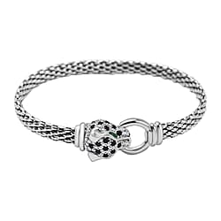 Designer Inspired -Panther Head Bangle in Yellow Gold Overlay Sterling Silver