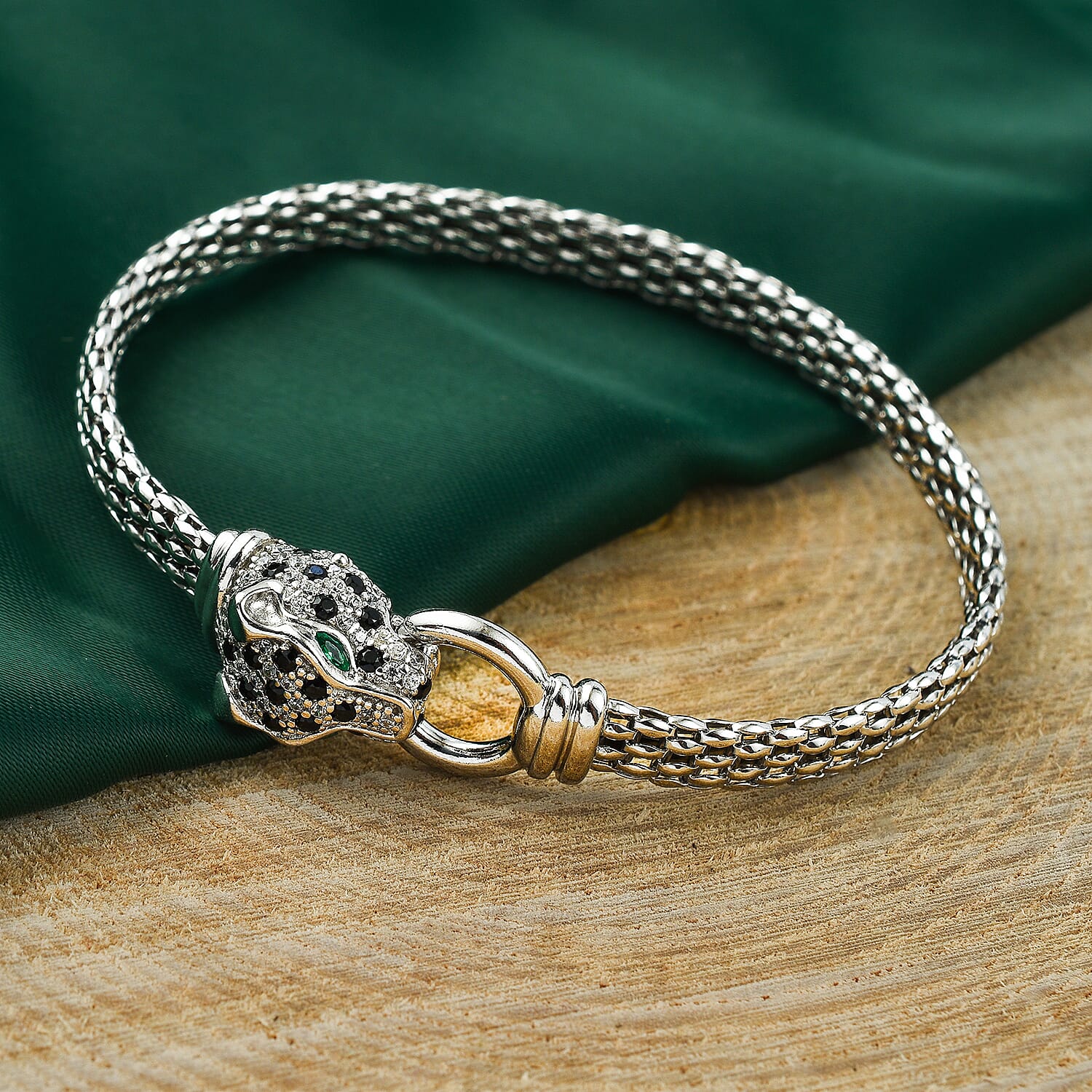 Designer Inspired - Panther Head Bangle in Sterling Silver