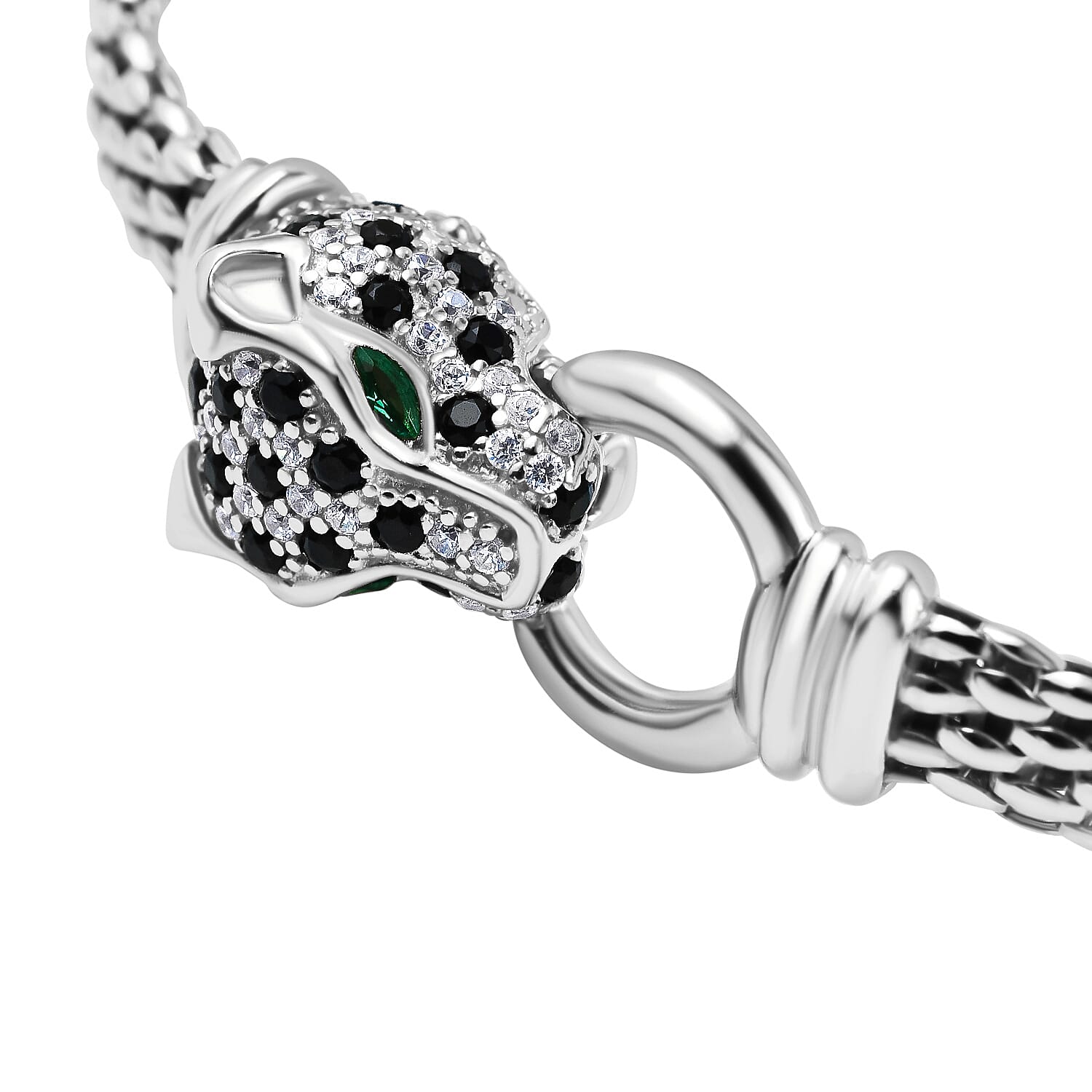 Designer Inspired - Panther Head Bangle in Sterling Silver