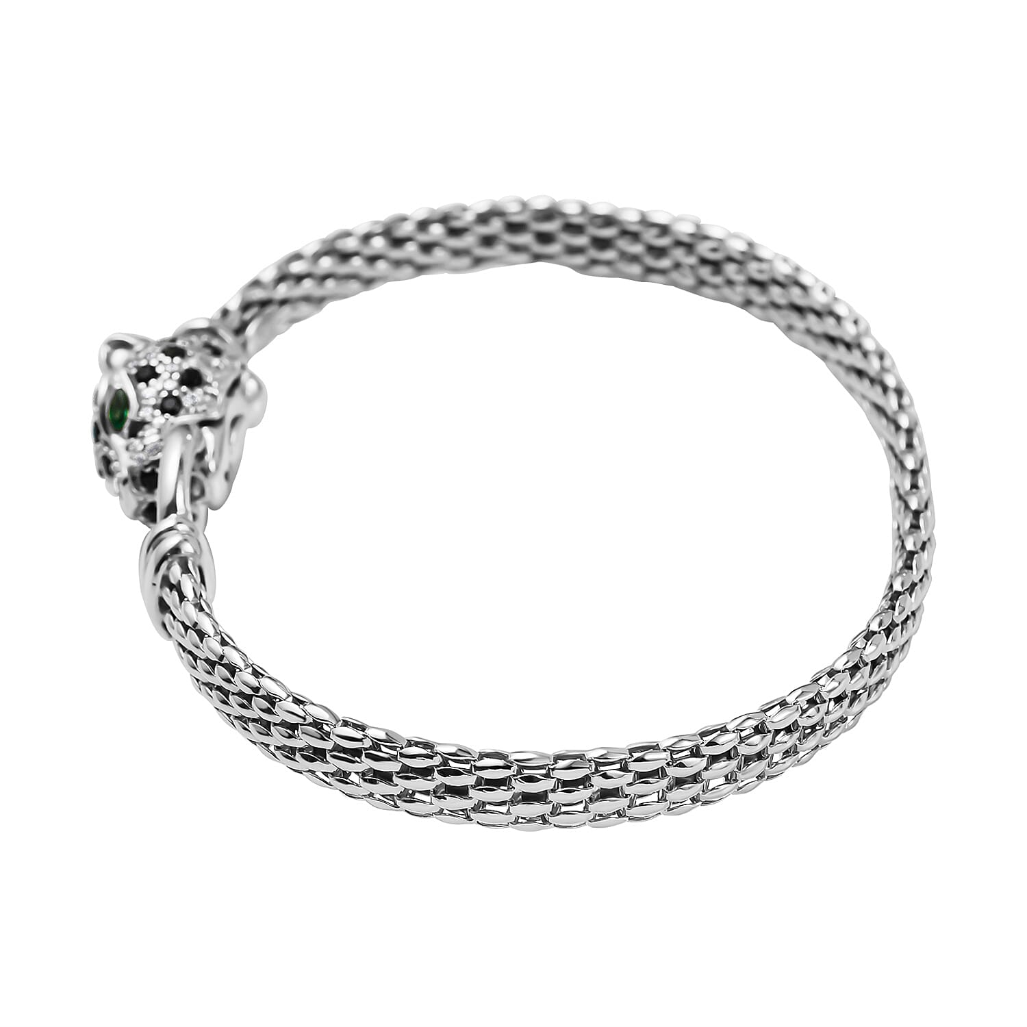 Designer Inspired - Panther Head Bangle in Sterling Silver
