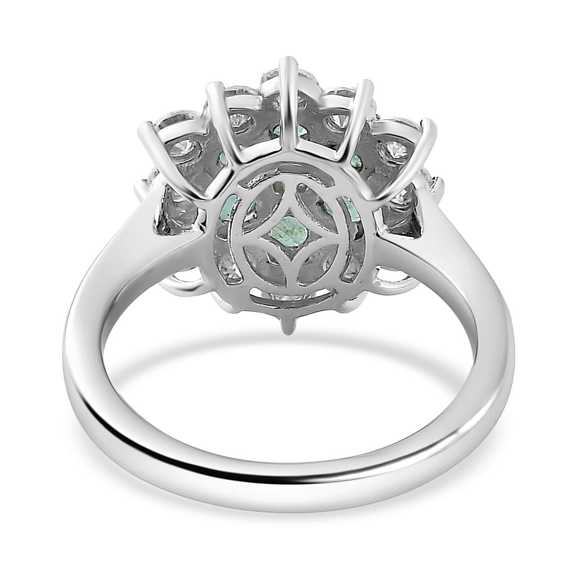 AAA Gemfields Emerald & Moissanite Cluster Ring in Platinum Overlay Sterling Silver 1.17 Ct