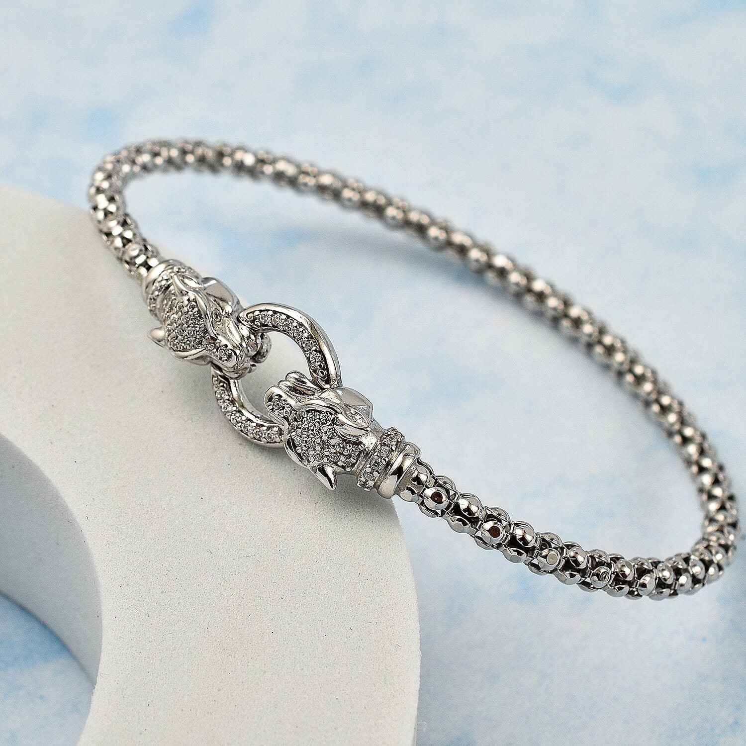 Designer Inspired -  Dragon Head Bangle in Sterling Silver (Size 7.5)