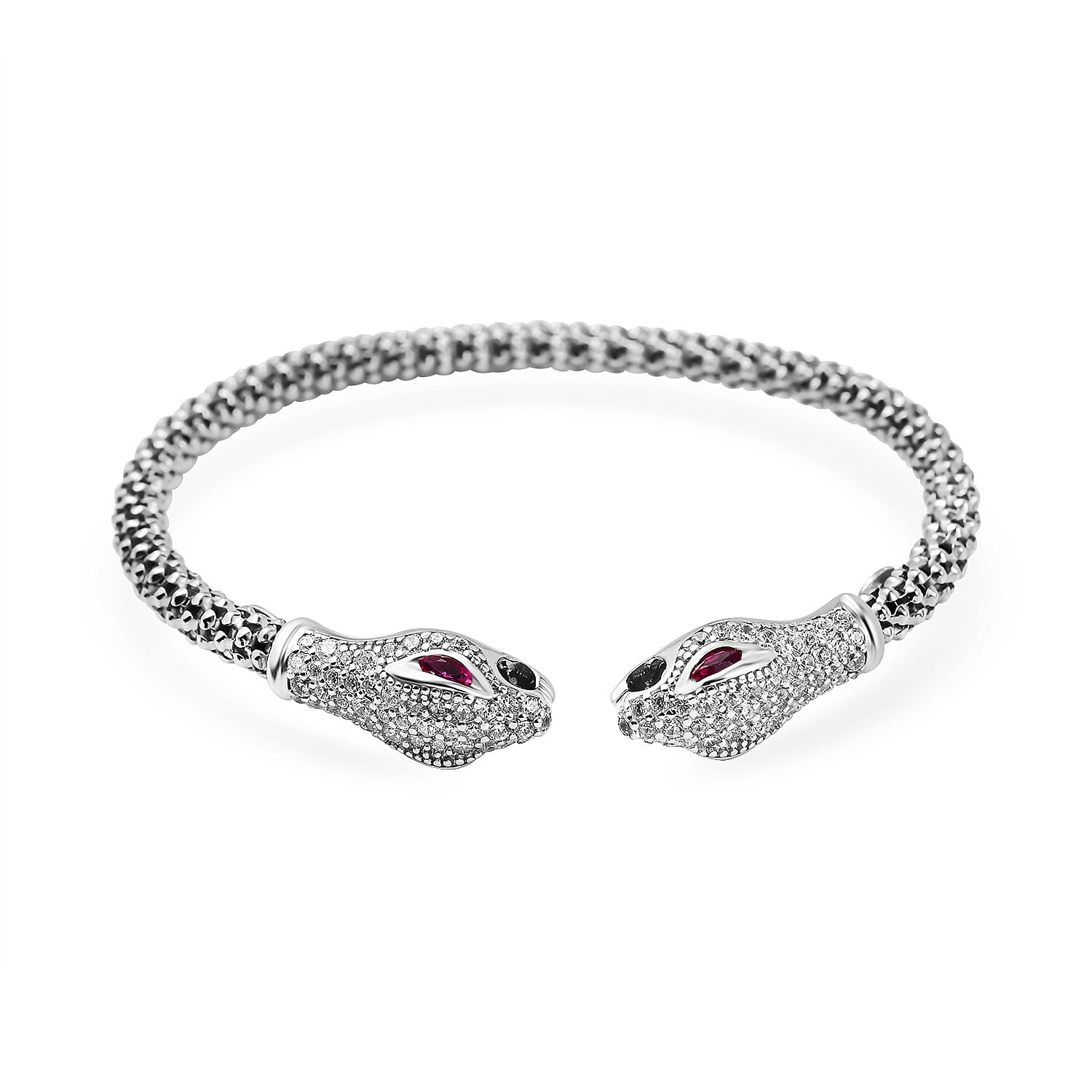 Designer Inspired - Double Python Head Popcorn Bangle in Sterling Silver