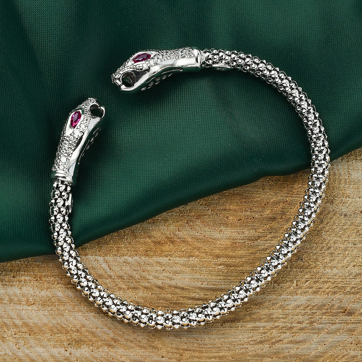 Designer Inspired - Double Python Head Popcorn Bangle in Sterling Silver