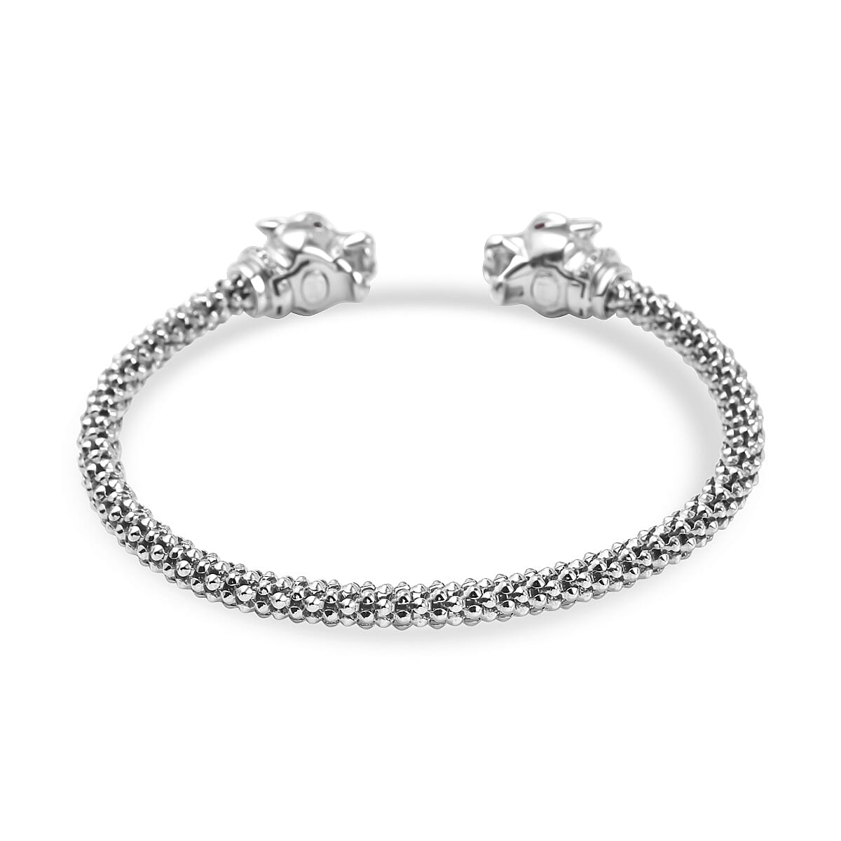 Lustro Stella - Ruby & White Cubic Zirconia Popcorn Double Dragon Head Bangle in Sterling Silver