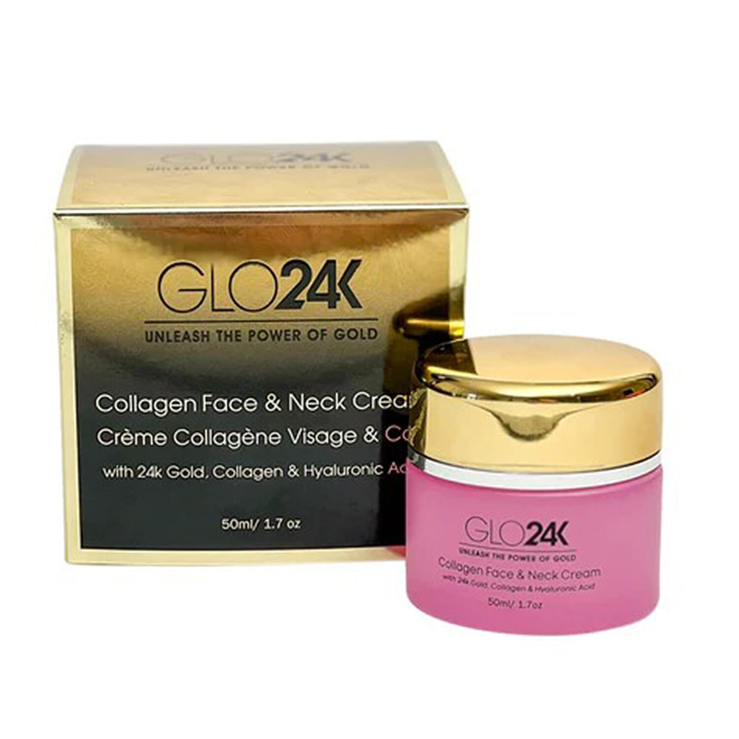 GLO24K Collagen Face & Neck Cream - 50ml With 24k Gold, Collagen & Hyaluronic Acid