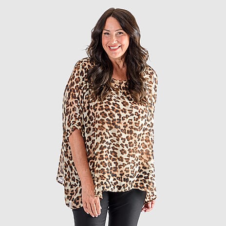 NICOLE Scoop Neck Leopard Print Top (One Size) - Beige