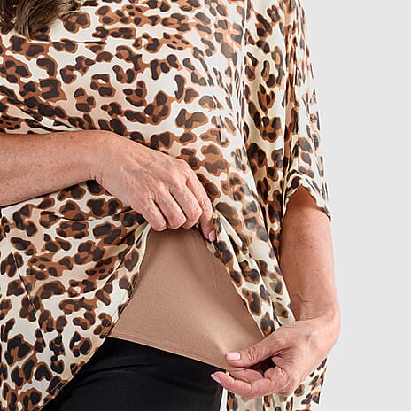 NICOLE Scoop Neck Leopard Print Top (One Size) - Beige