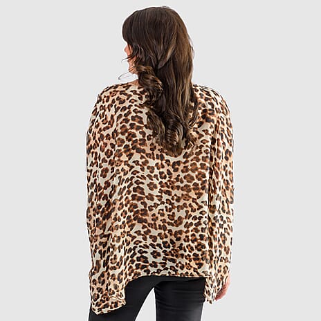 NICOLE Scoop Neck Leopard Print Top (One Size) - Beige