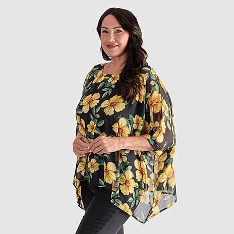 NICOLE Chiffon Print Top (One Size) - Black