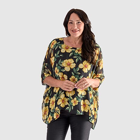 NICOLE Chiffon Print Top (One Size) - Black