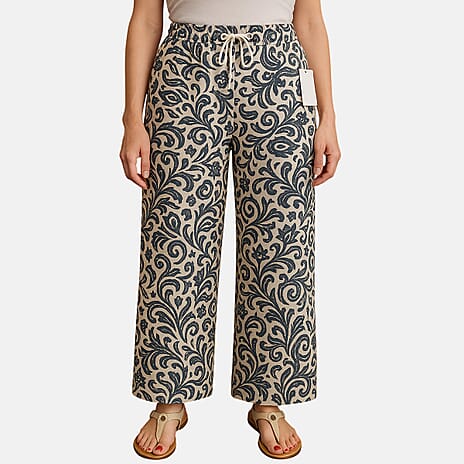 Ikat Print Relaxed Fit Trousers (Size XL) - Black