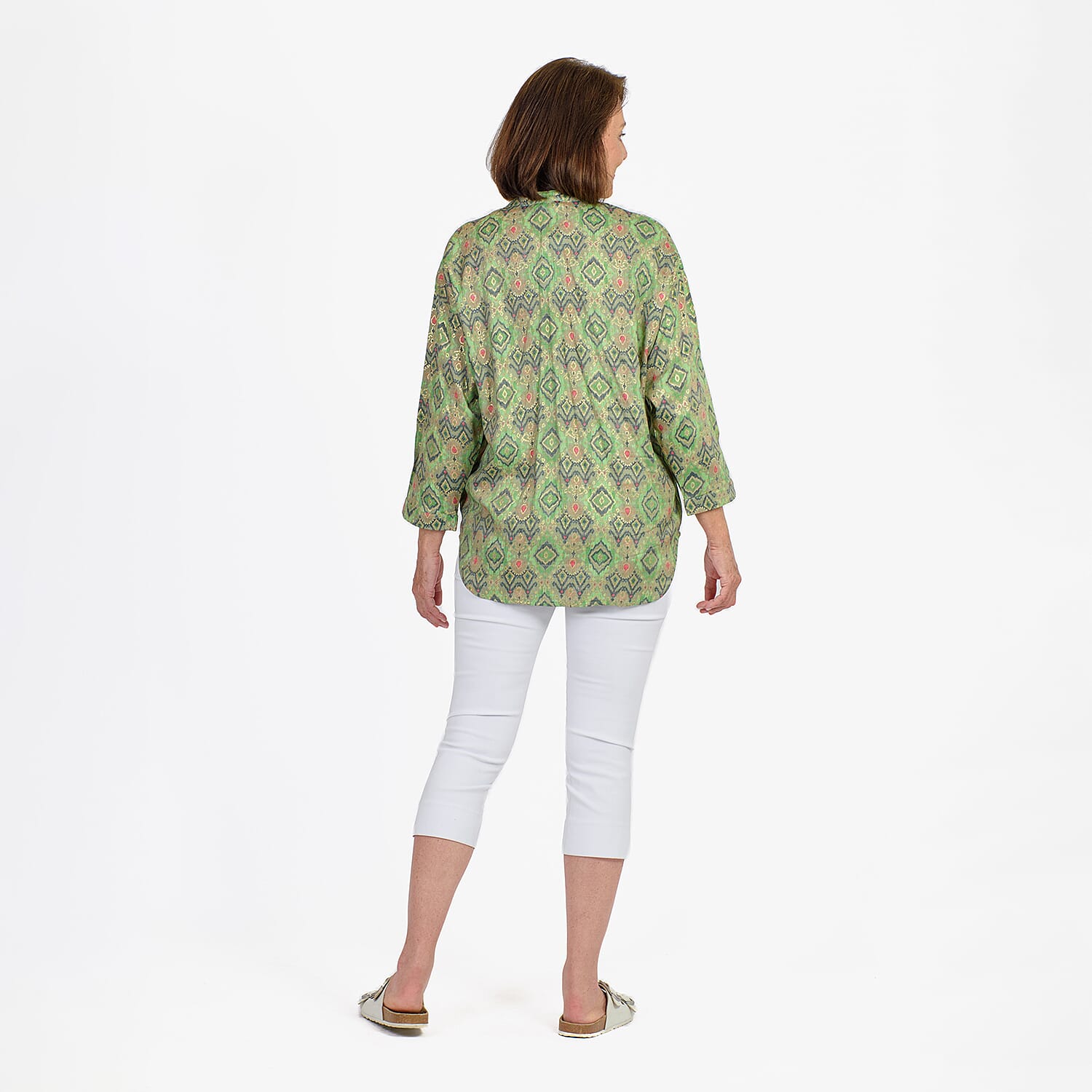 Adonai - Womens Viscose Ikat Print Woven Blouse (Size L) - Green