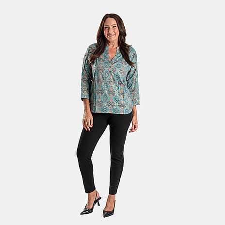 Adonai - Womens Viscose Ikat Printed Woven Blouse (Size S) - Blue
