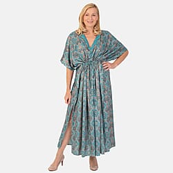 Bohemian Ikat Print Kaftan Dress - Green