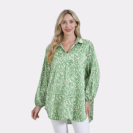 La Marey Elegant Long Sleeve V-Neck Shirt (Size - S-M) - Green