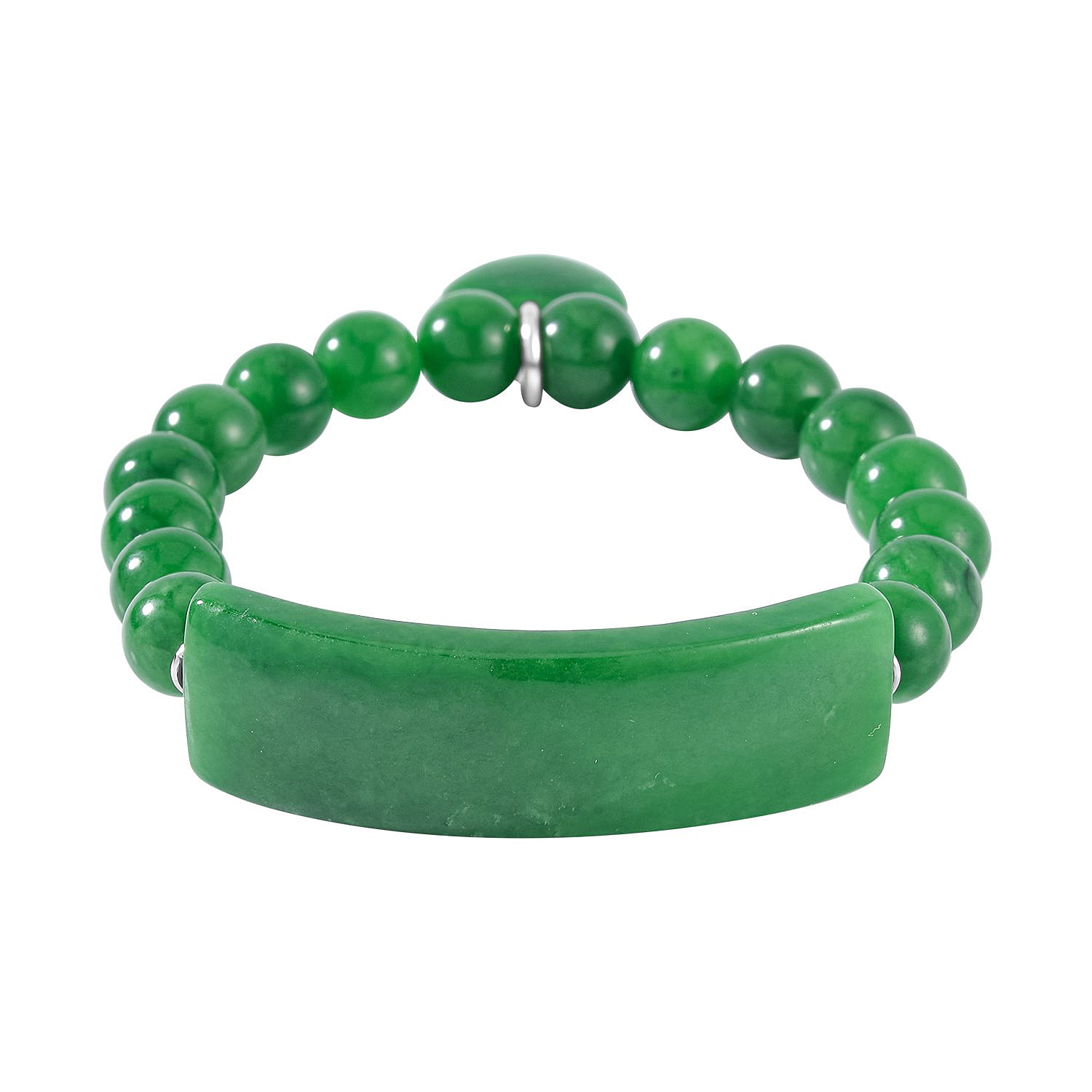 Hand Carved Green Jadeite Jade Bracelet in Rhodium Overlay Sterling Silver 190.00 Ct.