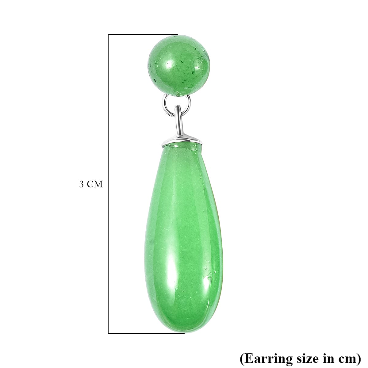 Green Jade Drop Earrings in Rhodium Overlay Sterling Silver 26.00 Ct