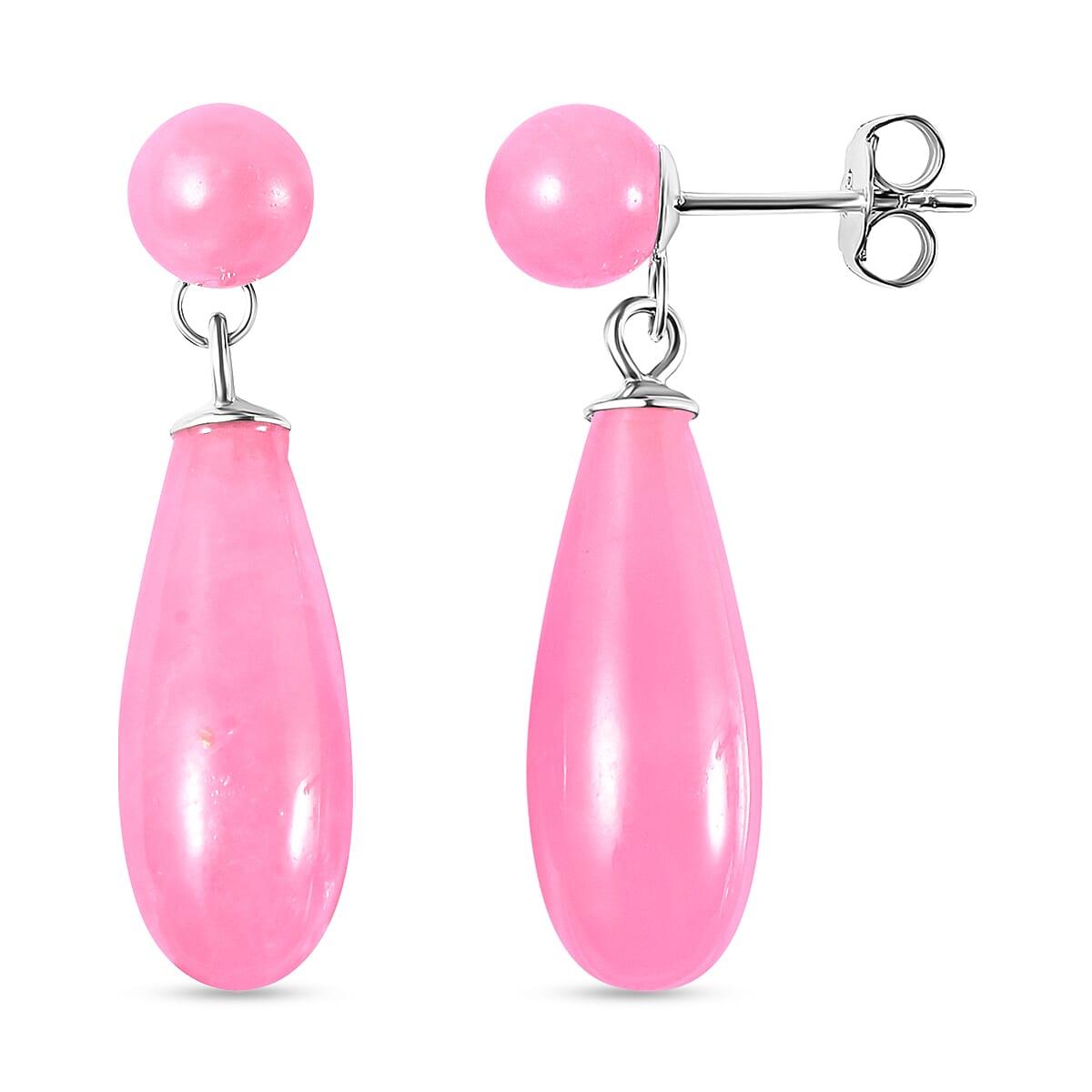 Pink Jade  Earring in Rhodium Overlay Sterling Silver 26.00 ct  26.000  Ct.