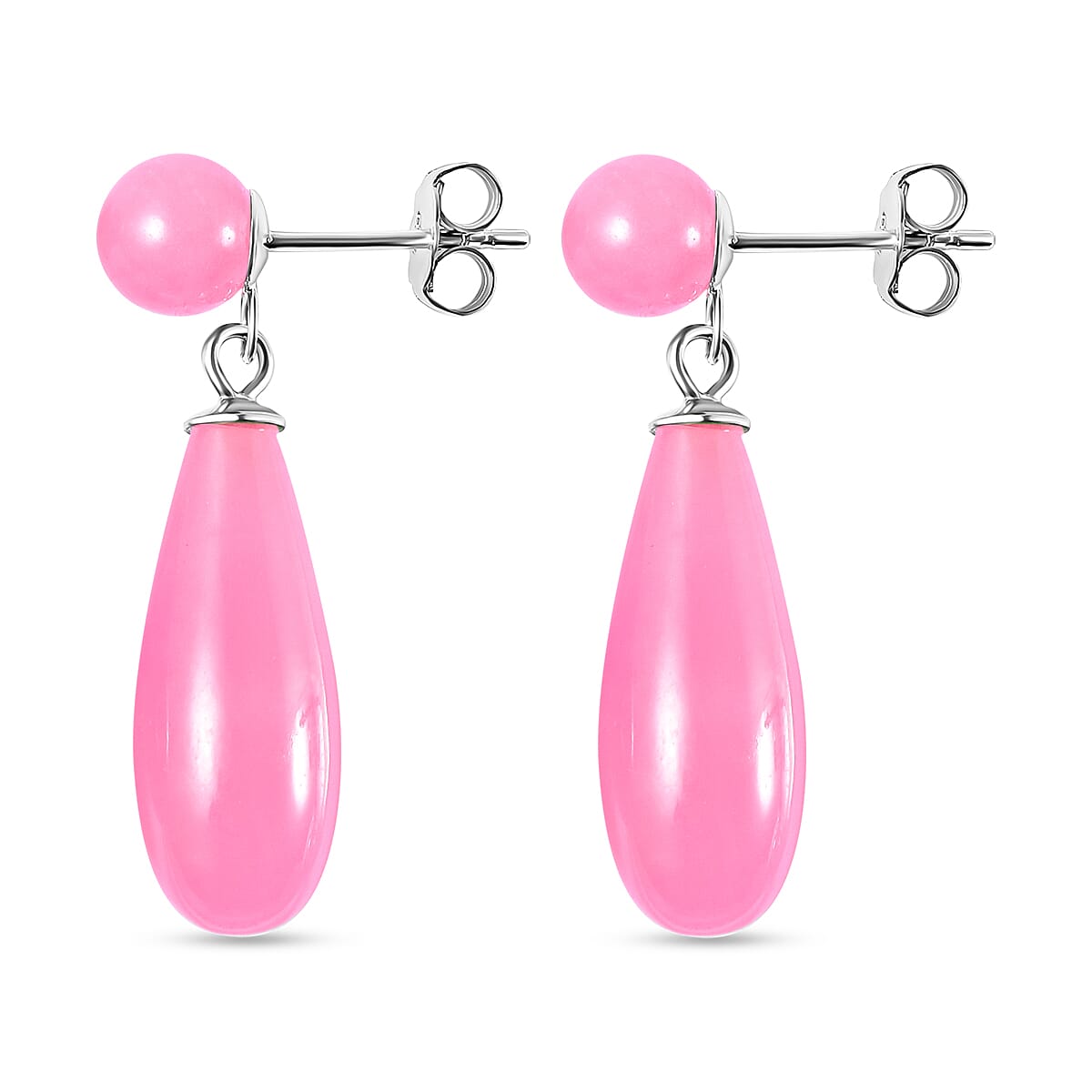 Pink Jade  Earring in Rhodium Overlay Sterling Silver 26.00 ct  26.000  Ct.