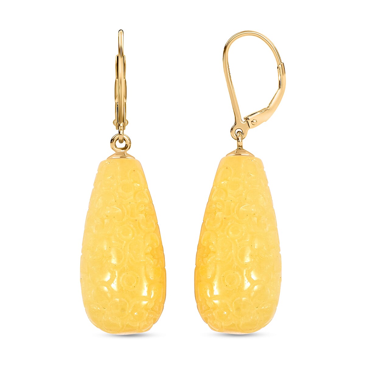 Hand Carved Honey Jade Drop Earrings in Sterling Silver 200.00 Ct.