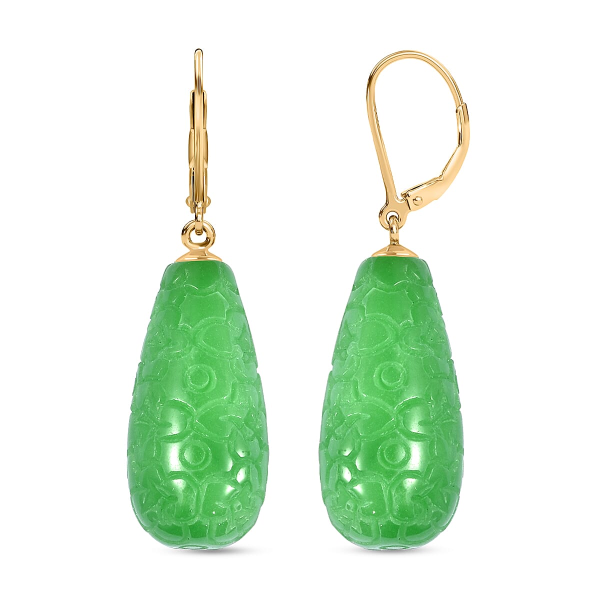 Hand Carved Green Jade Earring Sterling Silver 200.00 Ct.