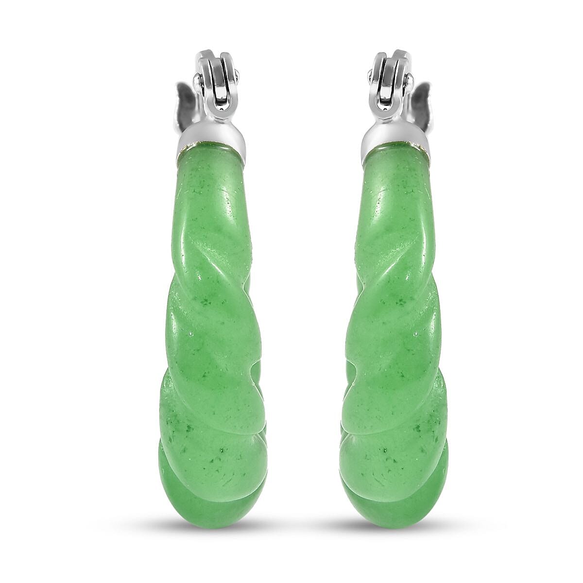 Green Jade Earring in Rhodium Overlay Sterling Silver 17.00 ct 17.000 Ct.