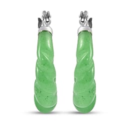 Honey Jade Hoop Earrings in Rhodium Overlay Sterling Silver 17.00 Ct