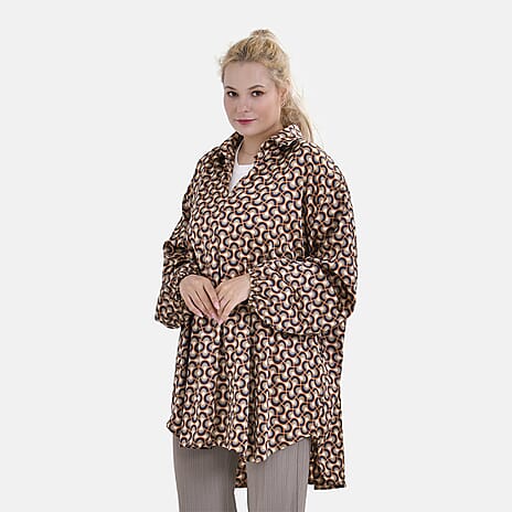 LA MAREY Geometric Printed Oversized Button-Up Shirt (Size L-XL) - Orange - Black