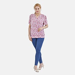 Tamsy V-Neck Floral Top (Size M-L) - Pink