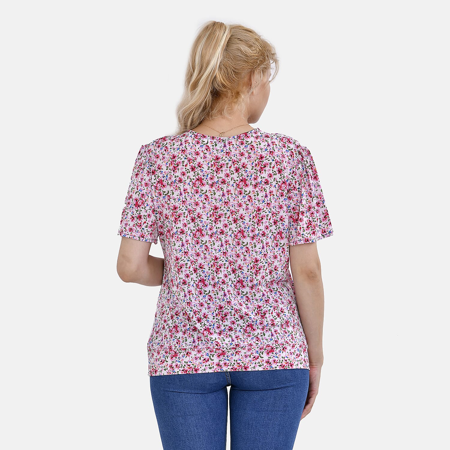 TAMSY Floral Pattern V-Neck Top (Size M-L) - Pink