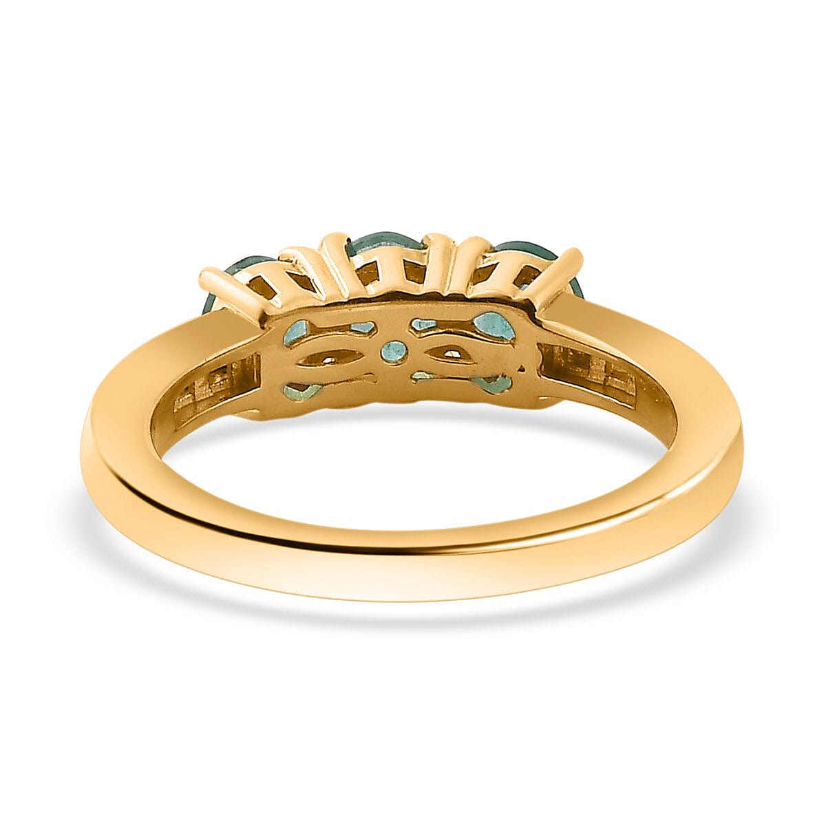 AAA Gemfields Emerald & Diamond Trilogy Ring in 18K Vermeil YG Plated Sterling Silver 1.01 Ct