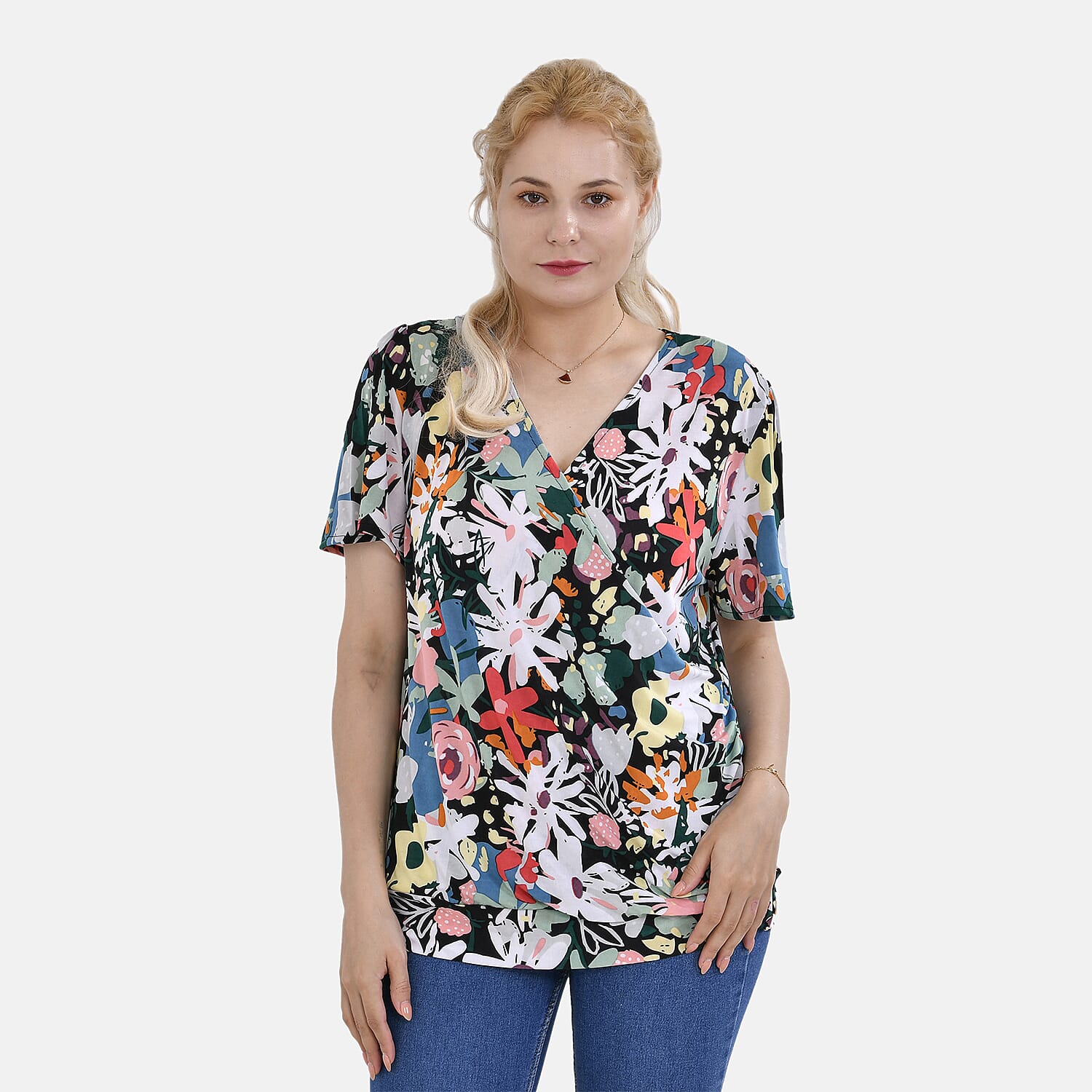 Tamsy V-Neck Floral Top (Size M-L) - Pink