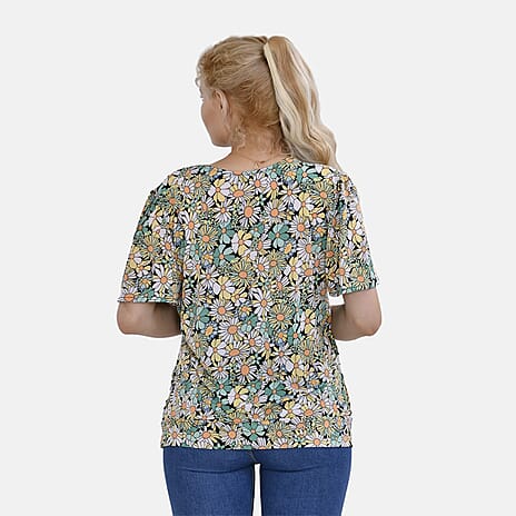 Tamsy Floral V-Neck Top (One Size) - Green