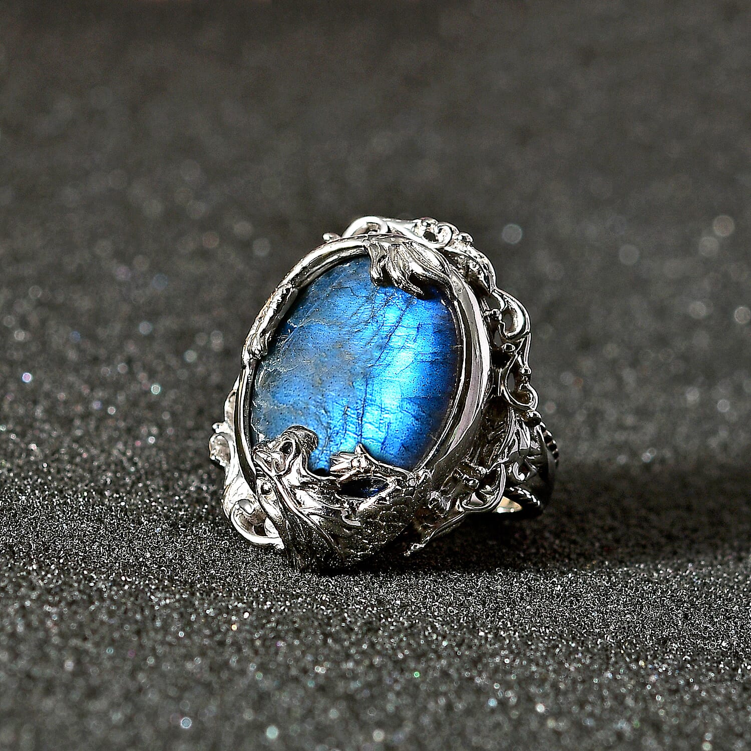 Labradorite Solitaire Ring in Platinum Overlay Sterling Silver 17.40 Ct, Silver Wt 7.30 GM