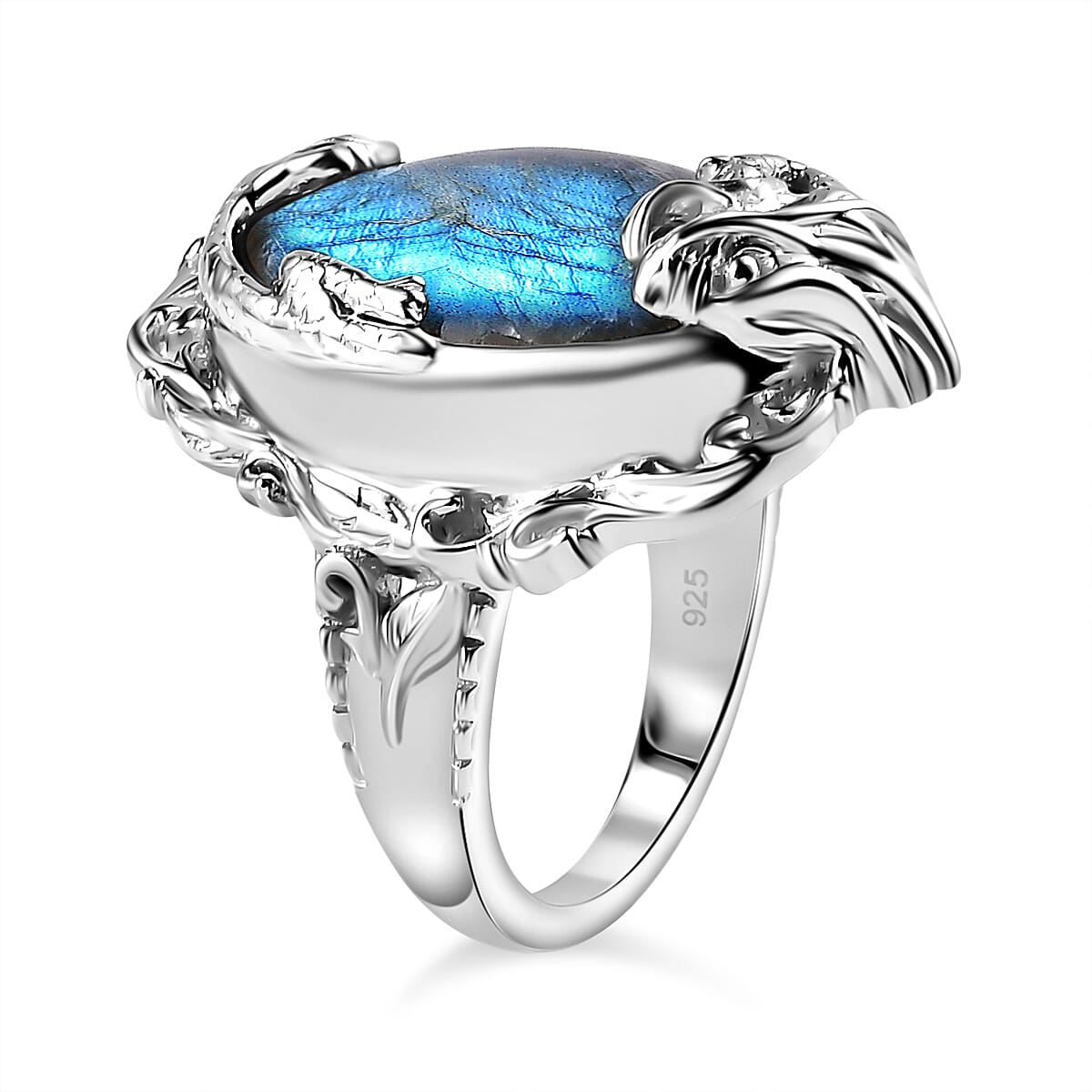 Labradorite Solitaire Ring in Platinum Overlay Sterling Silver 17.40 Ct, Silver Wt 7.30 GM
