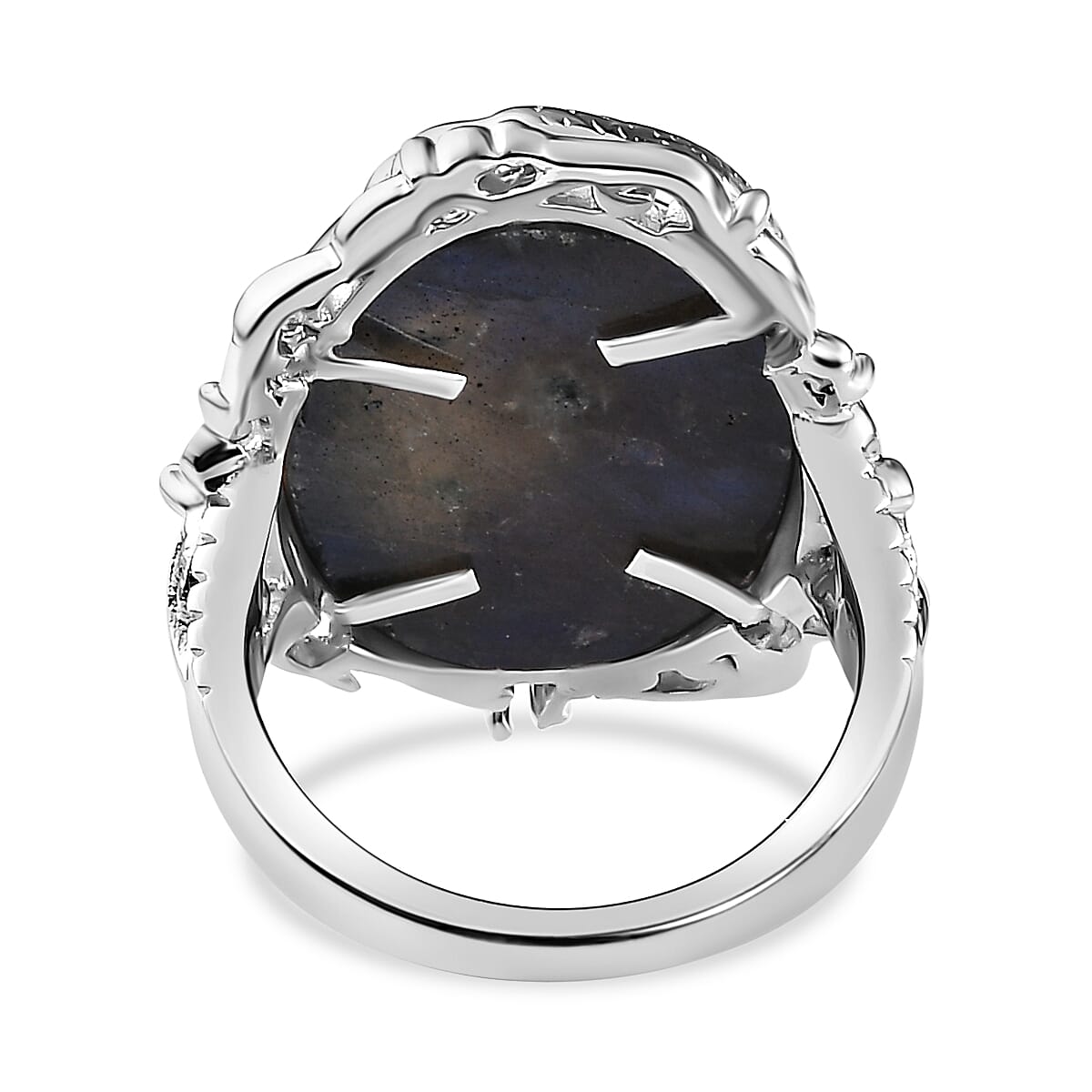 Labradorite Solitaire Ring in Platinum Overlay Sterling Silver 17.40 Ct, Silver Wt 7.30 GM