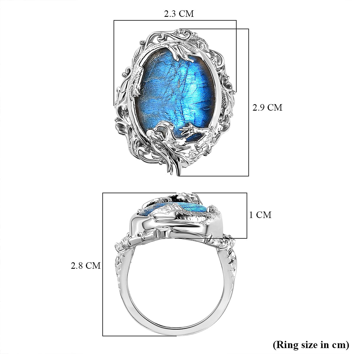 Labradorite Solitaire Ring in Platinum Overlay Sterling Silver 17.40 Ct, Silver Wt 7.30 GM