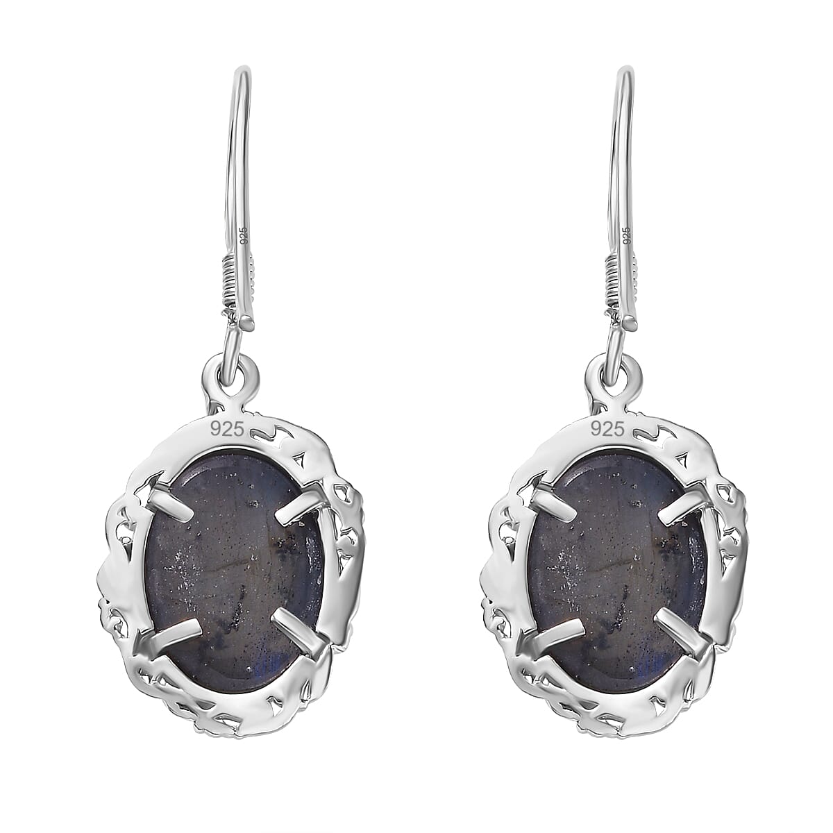 Royal Bali Blue Sheen Labradorite Solitaire Earrings in Platinum Overlay Sterling Silver 14.00 Ct, Silver Wt 6.80 GM