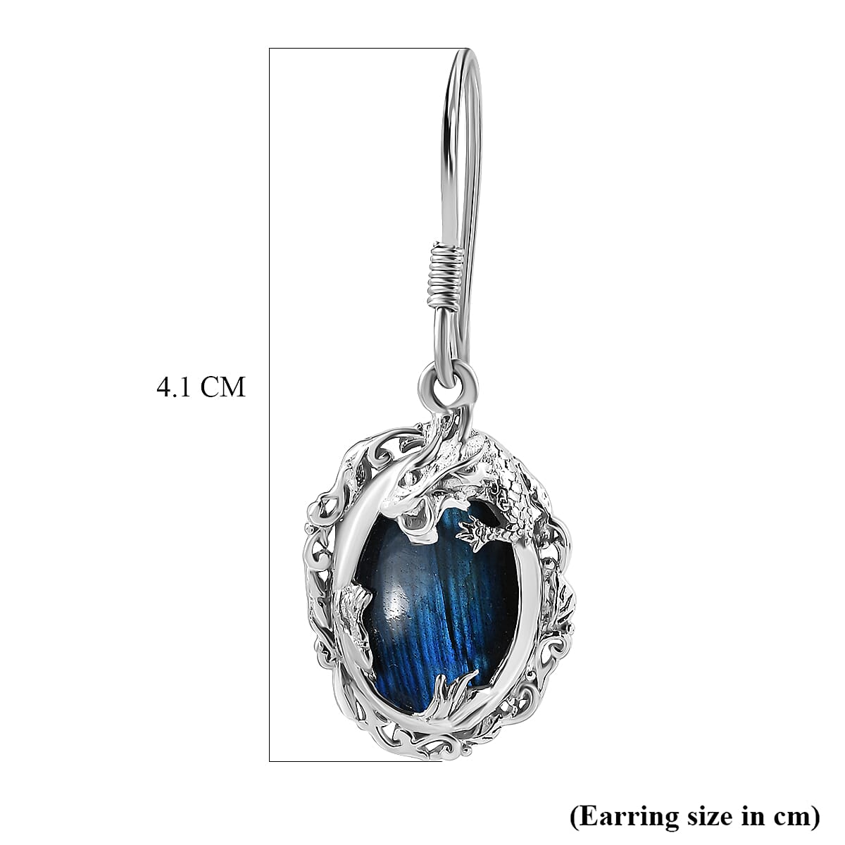 Royal Bali Blue Sheen Labradorite Solitaire Earrings in Platinum Overlay Sterling Silver 14.00 Ct, Silver Wt 6.80 GM