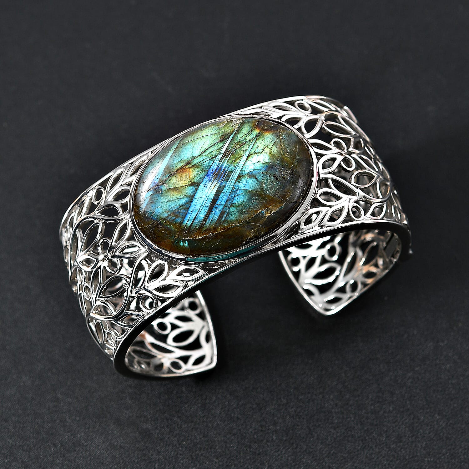 Designer Close Out- 78 Ct Large Labradorite (40 X 30mm) Cuff Bangle Size (7.5)