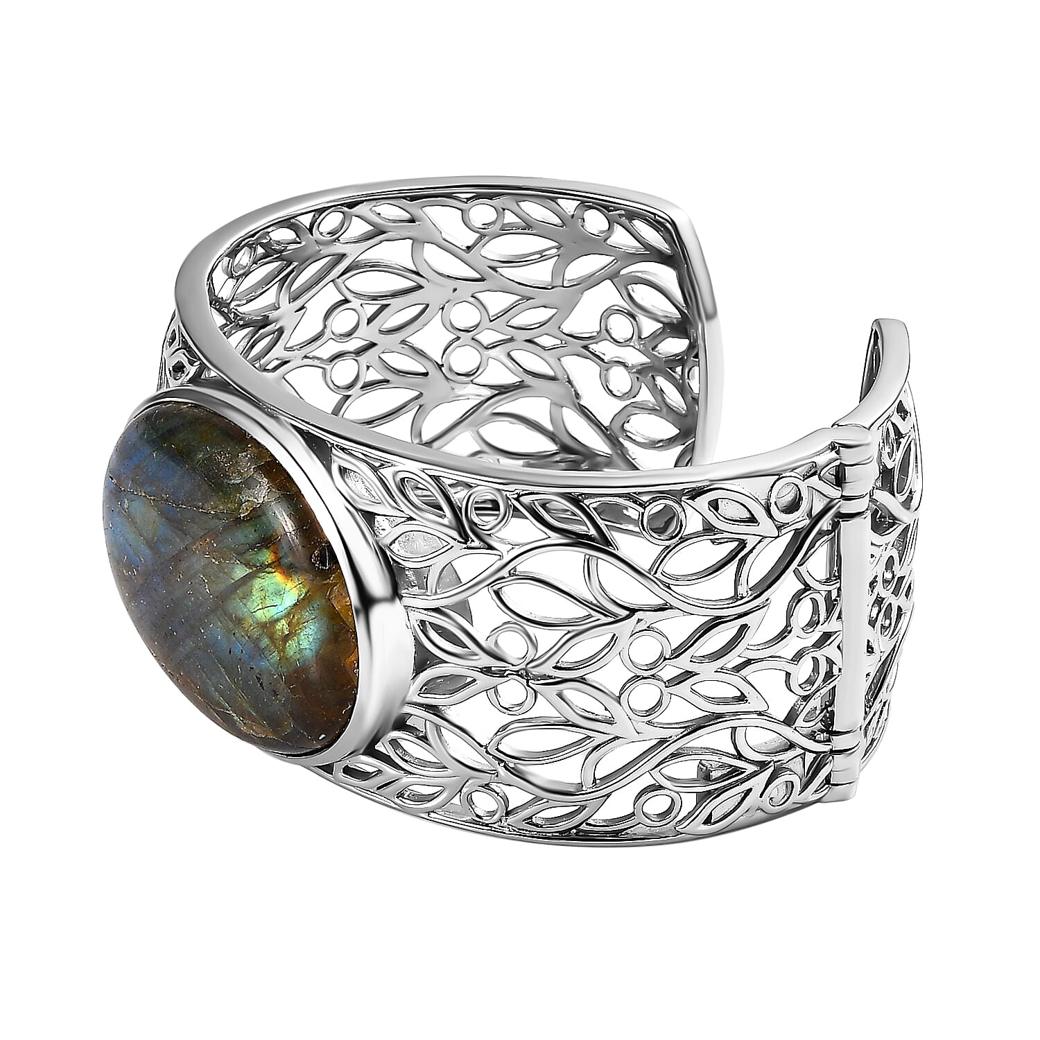 Designer Close Out- 78 Ct Large Labradorite (40 X 30mm) Cuff Bangle Size (7.5)