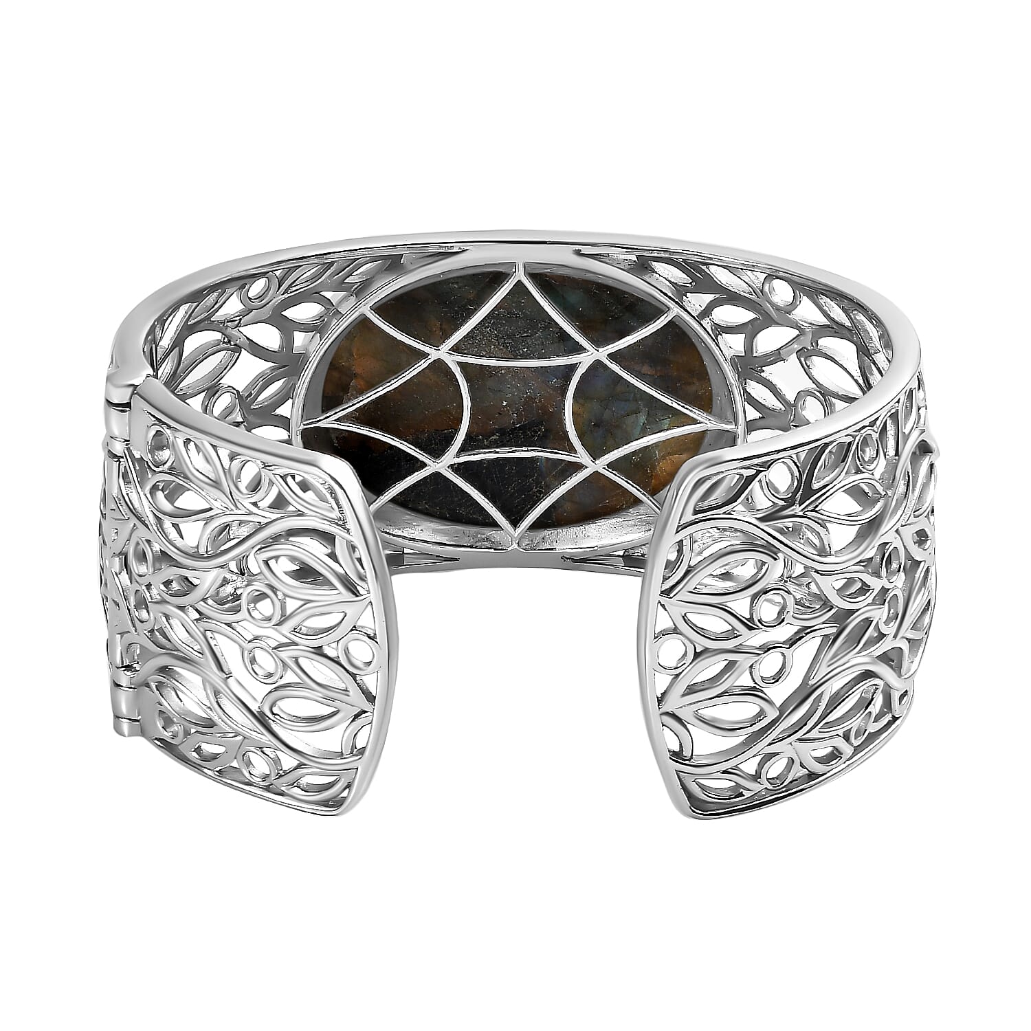 Designer Close Out- 78 Ct Large Labradorite (40 X 30mm) Cuff Bangle Size (7.5)