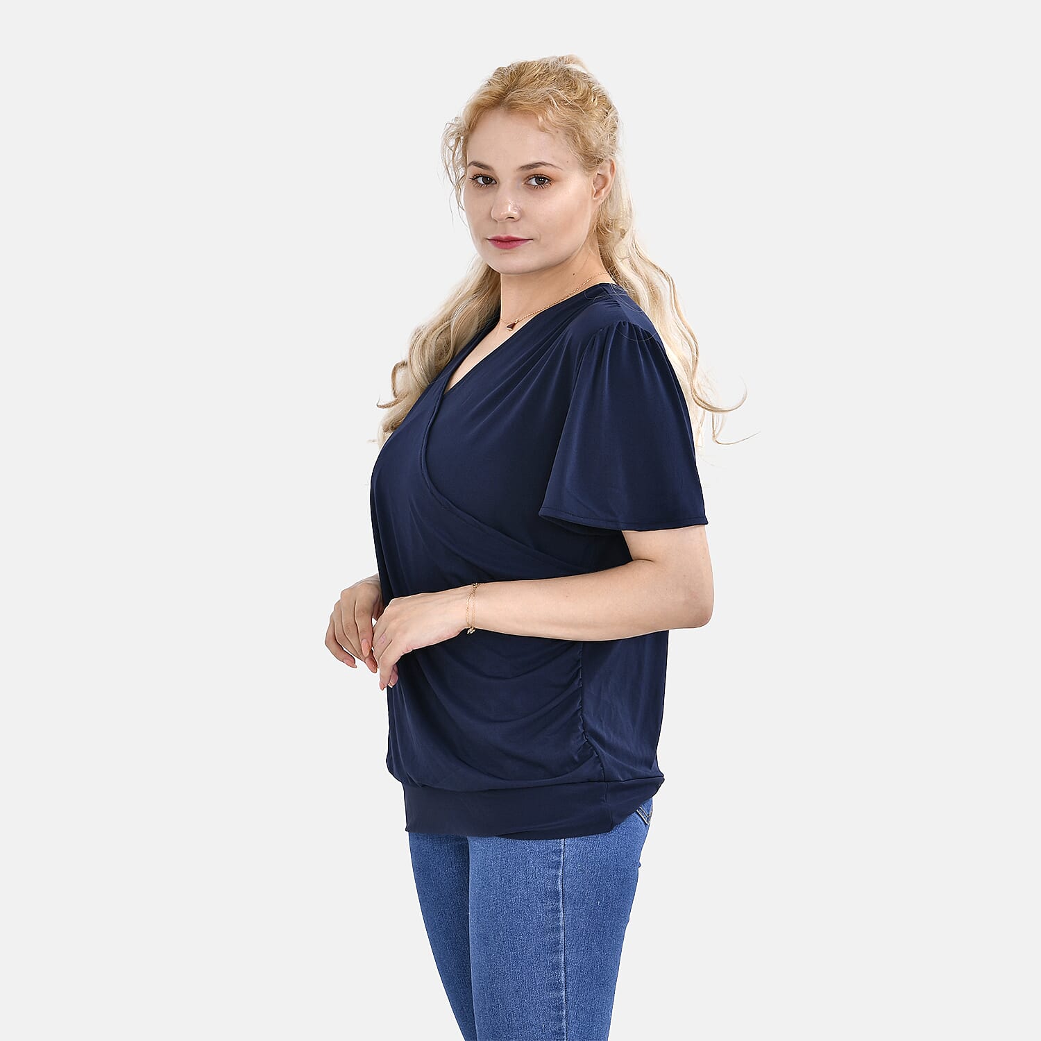 Tamsy Polyester Solid Top (One Size 8 to 16) - Blue